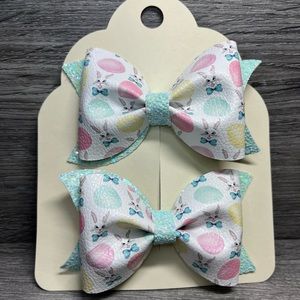 Easter Bunny Faux Leather Hair Bow Clip Set